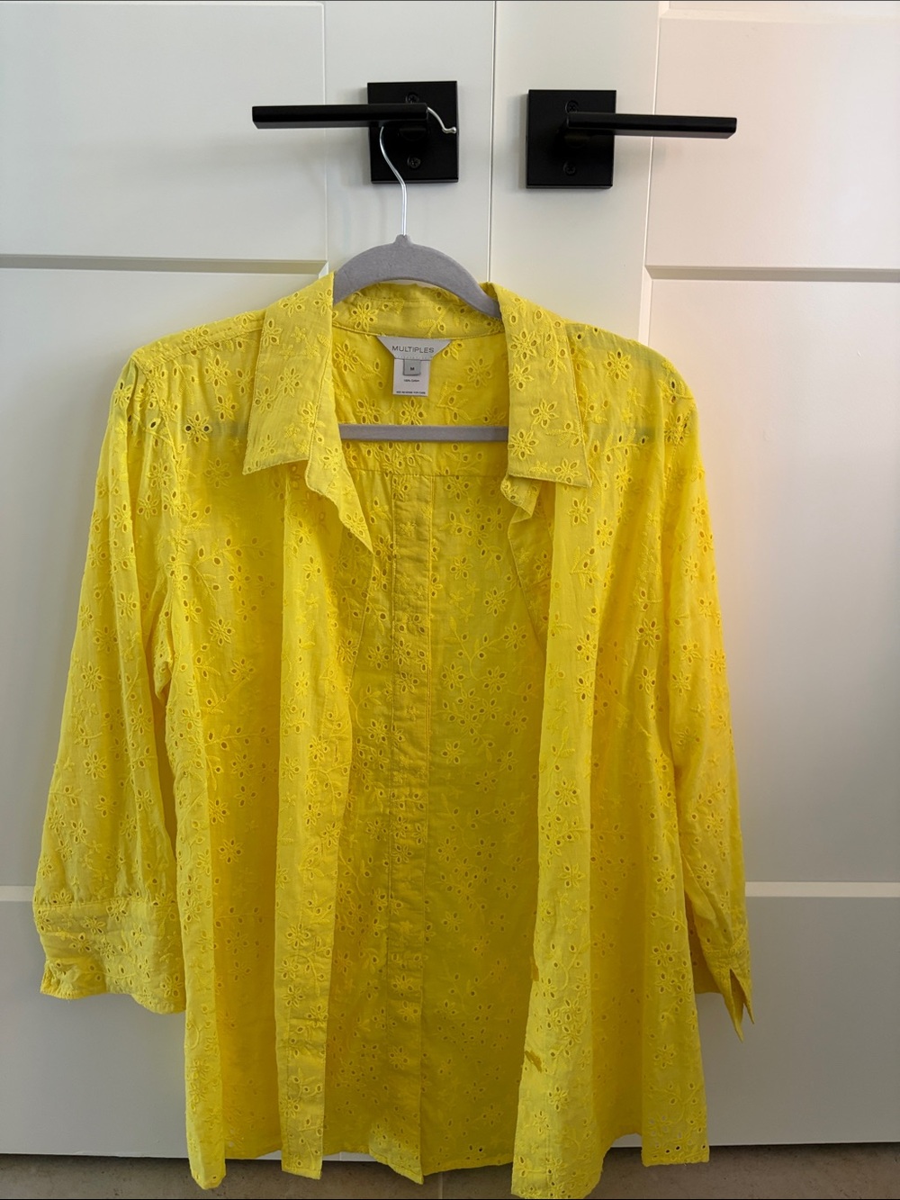 Multiples Sunny Yellow Eyelet Button-Down Shirt